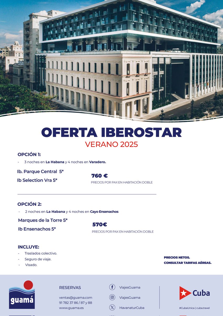 Si quieres conocer La Habana desde su propio corazón, alójate en  hoteles Iberostar. Ofrecen unas instalaciones y ubicación privilegiadas. No lo dudes más y reserva ya este combinado.
#CubaUnica #CubaTeEspera #AtreveteaVivirlo #travelling #IBEROSTARCuba