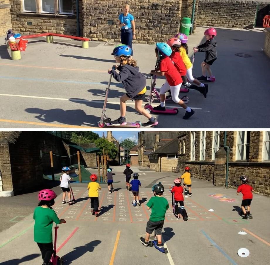 Rosie from <a href="/TeamModeshift/">Team Modeshift</a> #Stars ran scooter skills sessions for Y1s at <a href="/CarfieldPrimary/">Carfield Primary Sch</a>, with emergency stops, passing a driveway safely, &amp; politely passing pedestrians.

We talked about the importance of active travel for our health, the environment &amp; safety!

~ SY Stars Team