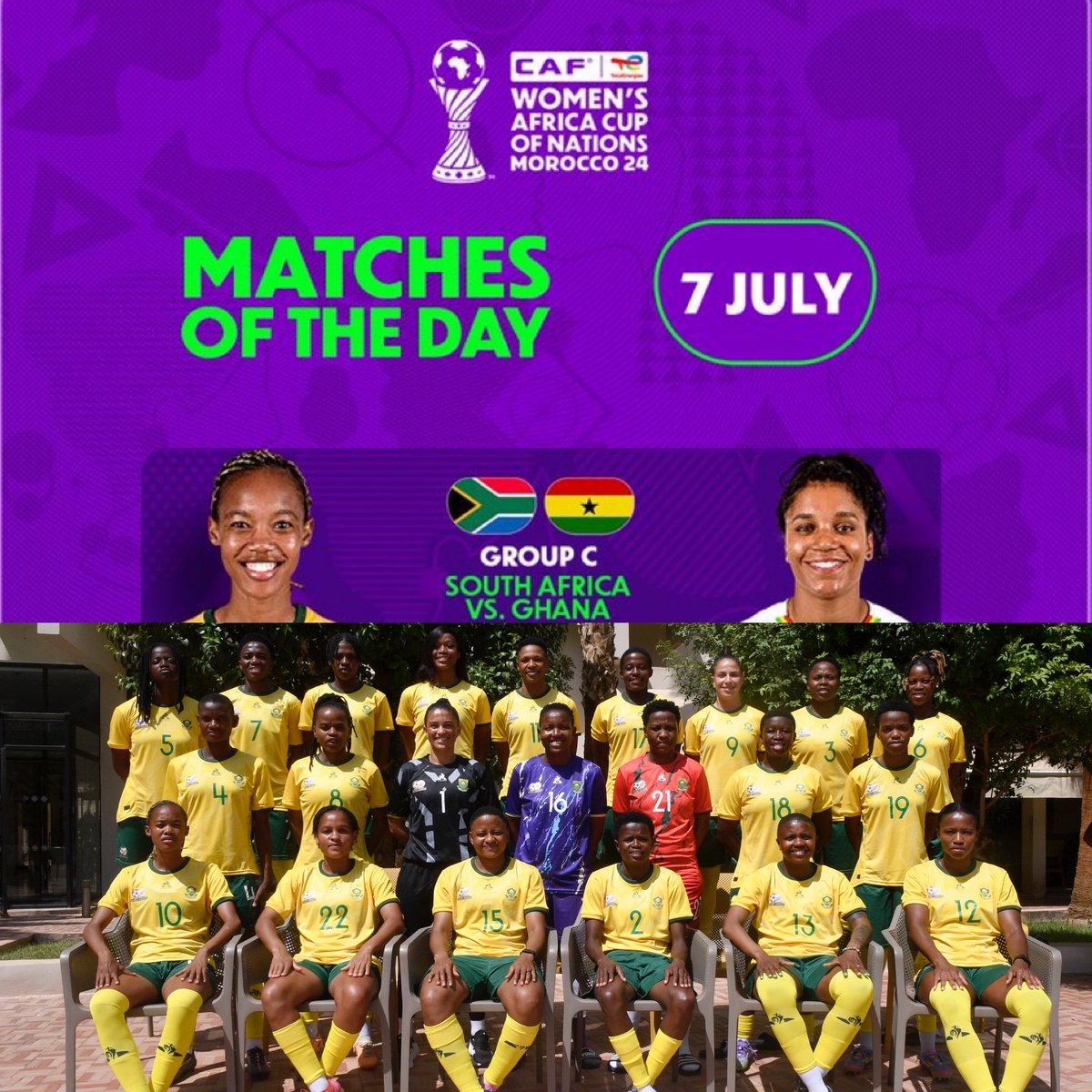 LadumaAnalytics's tweet image. Matchday for @Banyana_Banyana!!!
All the best to the team as they kick off the defence of their WAFCON title against Ghana. Kick-off at 6 pm! 🇿🇦🇬🇭 #WAFCON2024