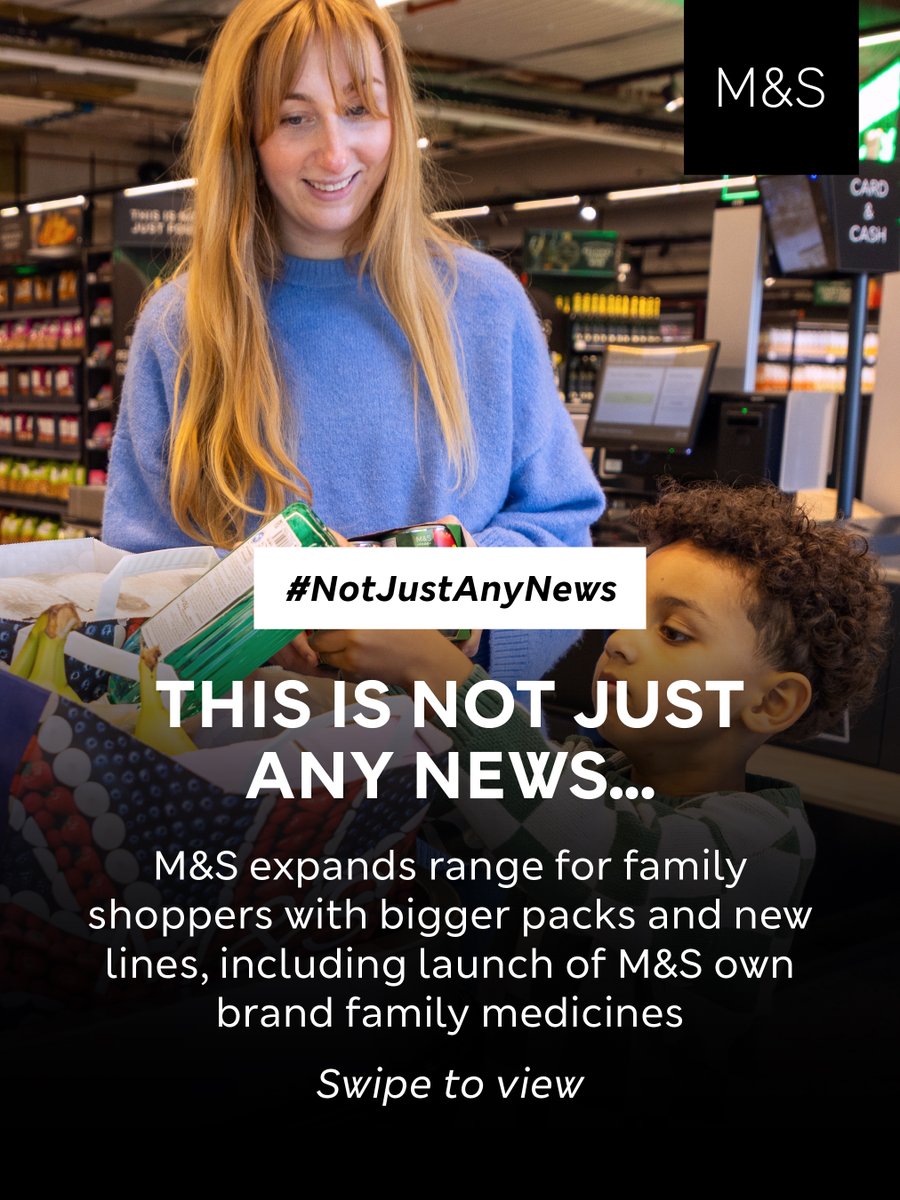 MandSnews's tweet image. We're making the weekly shop easier – and better value – for families.
🛒 Our Bigger Pack, Better Value range has grown by a third – now with over 100 family-sized essentials
💊 We’ve launched our first own-brand family medicines, covering everything from paracetamol to allergy…