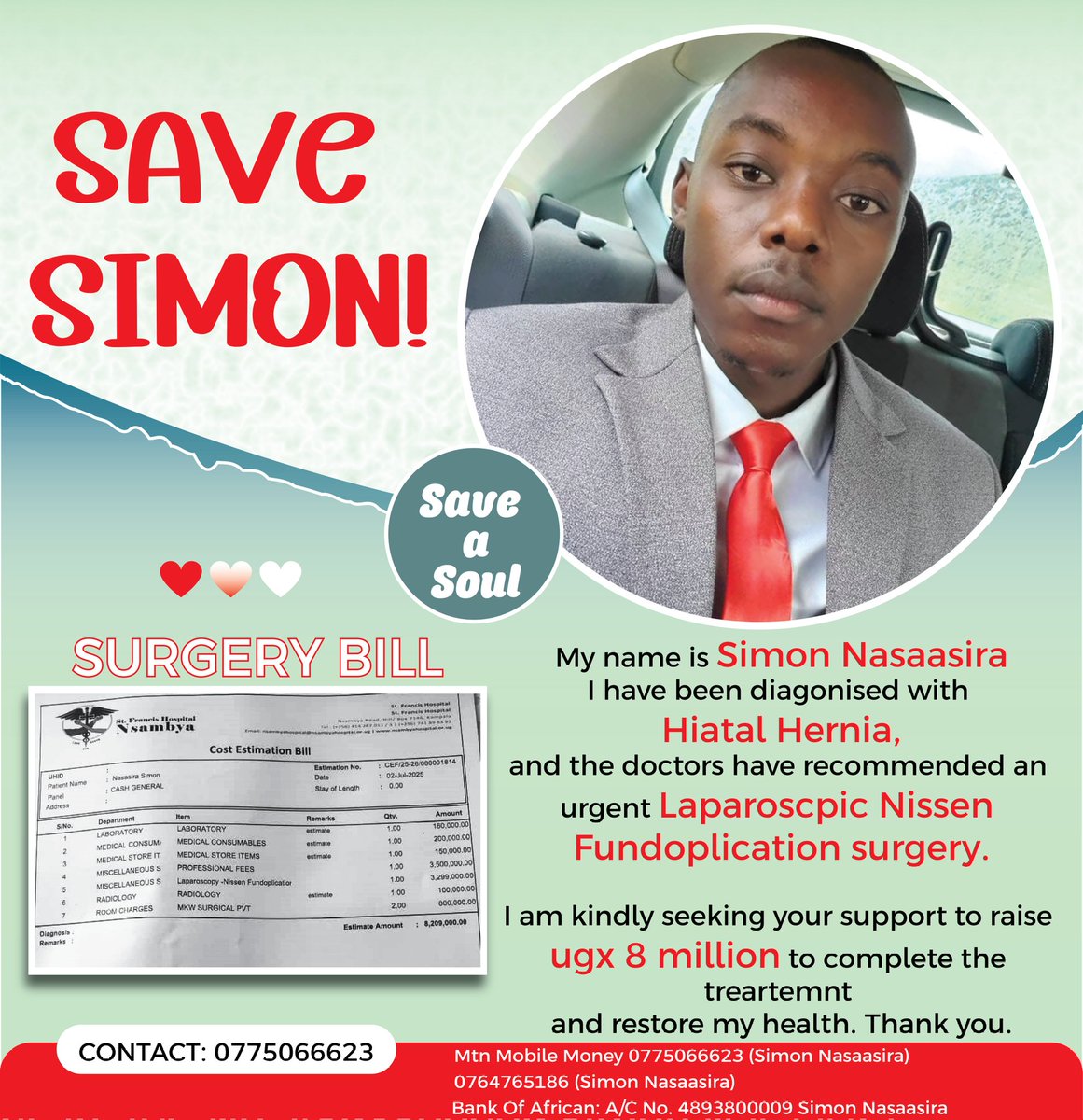 RonetAkankunda1's tweet image. @NasaasiraSimon needs our help fam. Let's save his  life