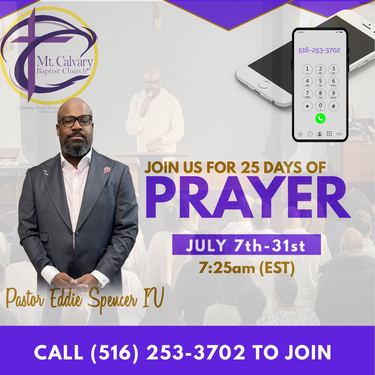 Let’s come together in prayer every day until July 31st at 7:25pm, cultivating hope, resilience and a collective spirit of positivity! Call the prayer line 516.253.3702 and join us.

#25daysofprayer #prayercalls #prayer #mcbc #themount #theword #pastoresiv #esivministries