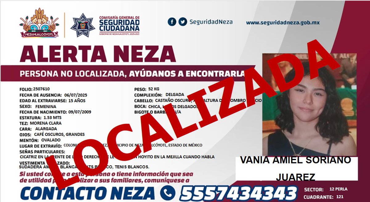 ✅ #AlertaNeza| Agradecemos tu ayuda, #Vania Amiel, ha sido localizada.
