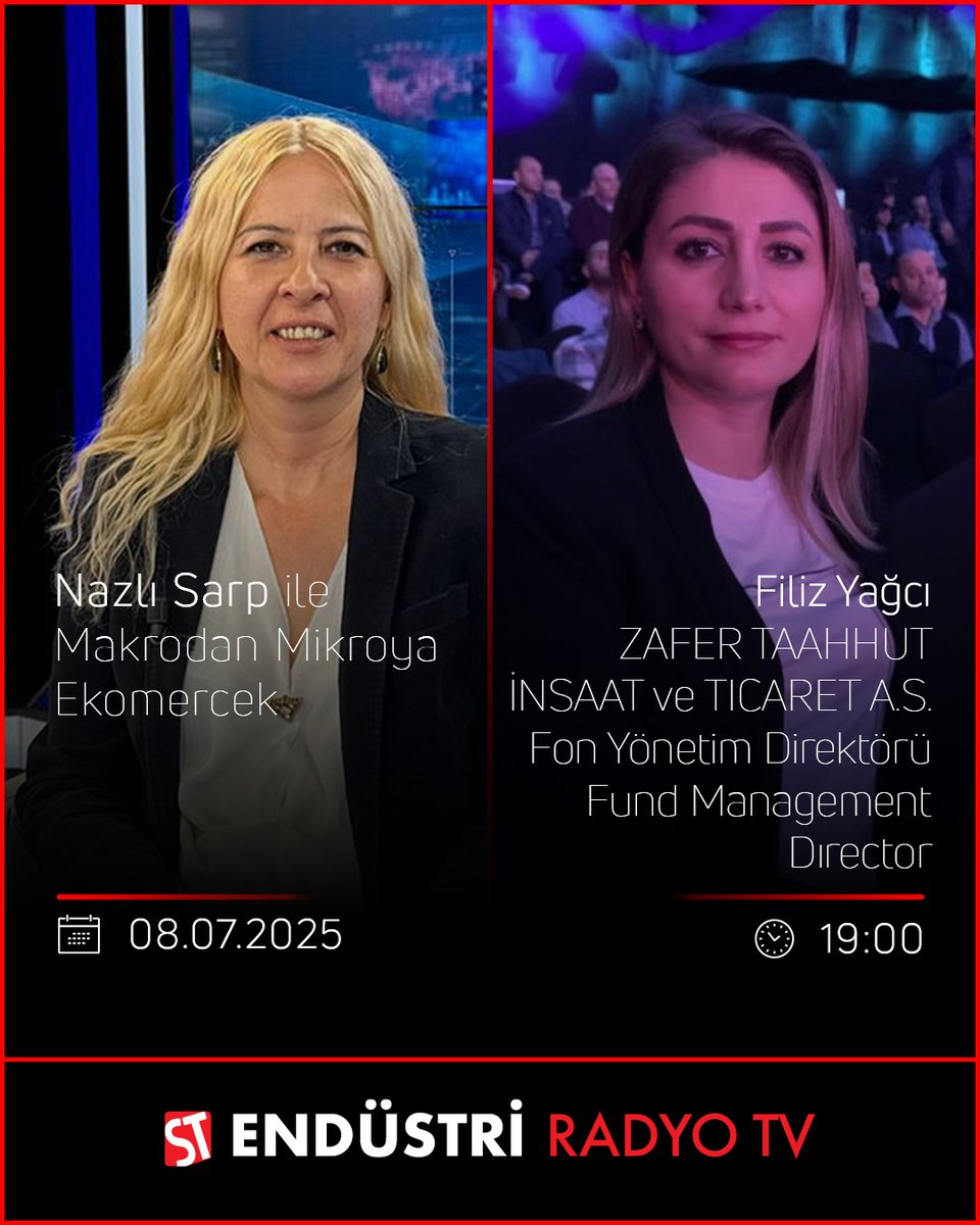 Dr. Filiz Hanım'la
 α Şirketlerde fon yönetimi,
α KÖİ modelleri ve ticaret koridorları açısından stratejik önemi,
α Piyasalar ve enflasyon beklentilerini mercek altına alıyoruz.
Bekleriz efendim
<a href="/stendustriradyo/">ST Endüstri Radyo</a> <a href="/flzyagci/">Dr. Filiz Yağcı</a> #fundmanagement #PPP #enflasyon #dolarTL #ALTIN