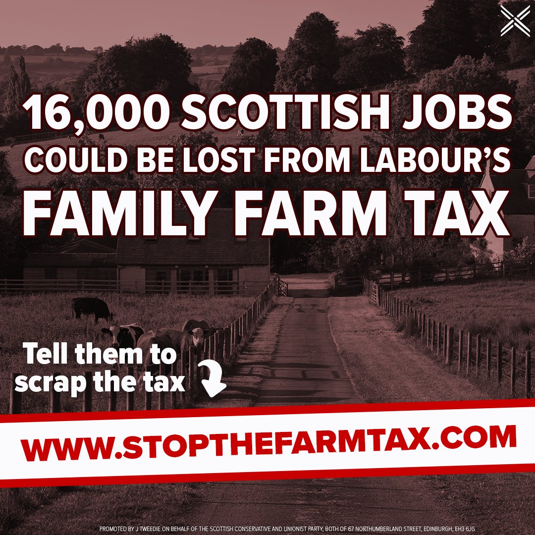 RuralScotTories's tweet image. 🚨 New data has revealed that over 16,000 Scottish jobs could be lost as a result of Labour's Family Farm Tax.
Keir Starmer needs to u-turn and scrap his cruel tax now.
✍️ stopthefarmtax.com