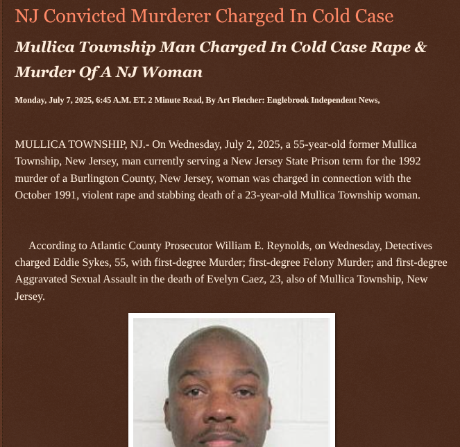 ArtFletcher9's tweet photo. NJ Convicted Murderer Charged In Cold Case https://t.co/Y2p1P2ruwy via @Englebrooknews #NewJersey #atlanticcountynj #mullicatownshipnj #convicted #muderer #charged #coldcase #sexual #assault #stabbing #death #murder #charges @wireless_step @HRG_Media @LodiNJNews @SugarMAGA @fordmb1 @SarahGeving1 @Shannon96574094 @Daytobehappy @janninereid1 @MichelleF_35 @gator4kb18 @TrumpWasRite @KathyKbrose @RobGerundo @JimBobW49