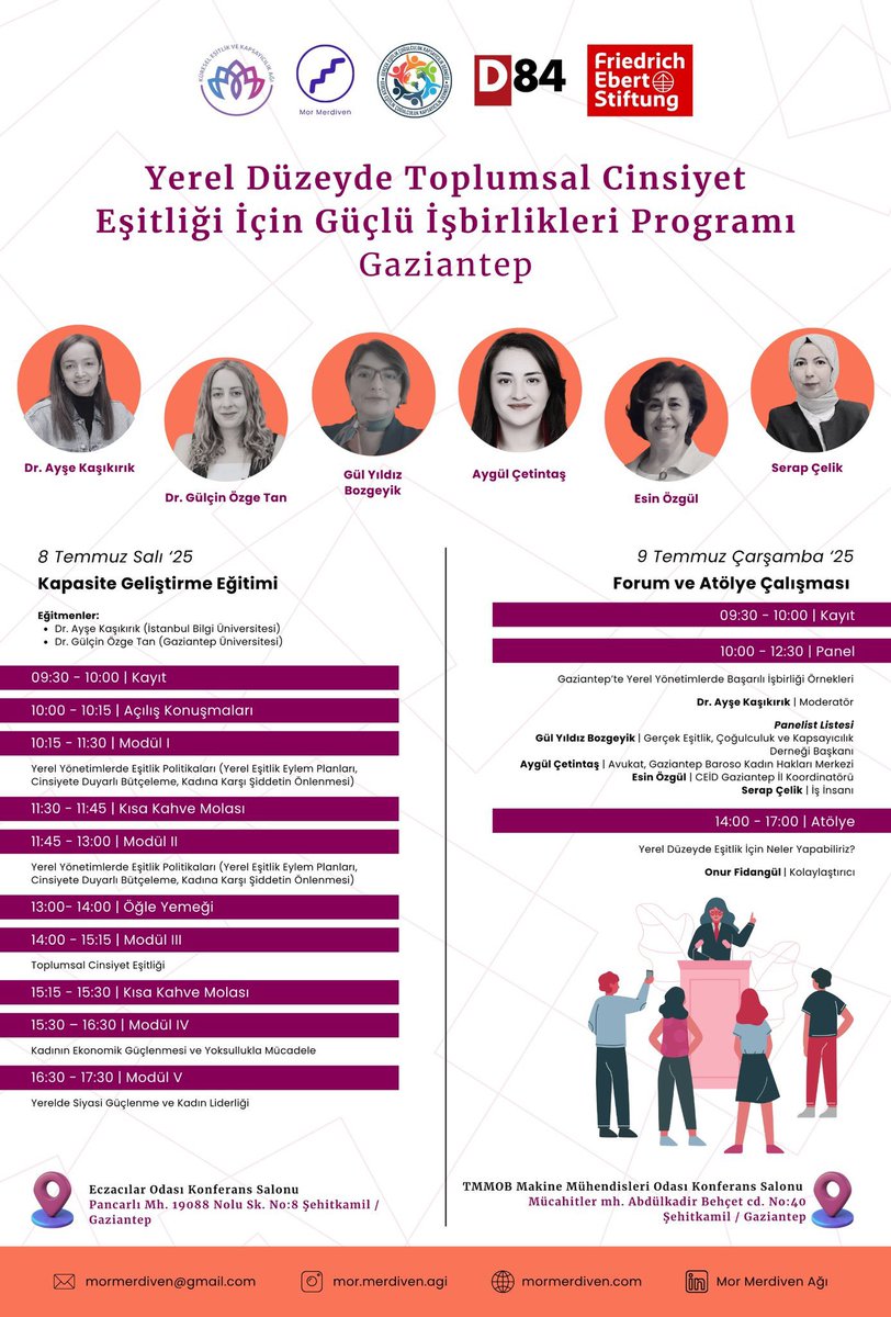 Gercekdernek's tweet photo. 📅 8 Temmuz Salı
🕘 09:30 – 17:30
📍 Eczacılar Odası Konferans Salonu
Pancarlı Mah. 19088 Nolu Sk. No:8 Şehitkamil / Gaziantep

📅 9 Temmuz Çarşamba
🕘 09:30 – 17:00
📍 TMMOB Makine Mühendisleri Odası Konferans Salonu
Mücahitler Mah. Abdülkadir Behçet Cd. No:40 Şehitkamil/G.antep https://t.co/6sq8CUyCcM