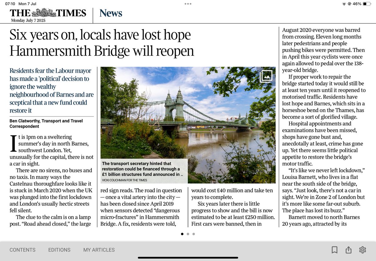 CameraTraffic's tweet image. It’s not just @SadiqKhan, @StephenCowan @LBHF do not want this bridge reopened. It’s quite simple, if you want Hammersmith Bridge reopened switch your Labour vote to @HFConsCllrs or @reformparty_uk in the election next year.