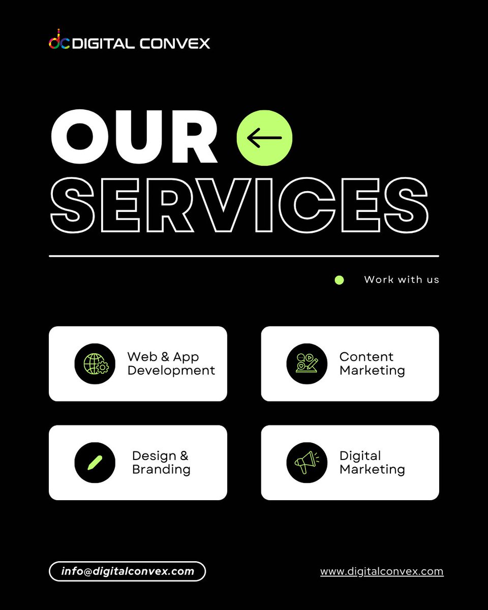 digital_convex's tweet image. 🚀 Want to grow your brand online? 

From SEO &amp;amp; Google Ads to web design &amp;amp; content strategy — we do it all at Digital Convex. Smarter marketing. Better results. 👉 digitalconvex.com

#digitalmarketingtips #SEO #GoogleAds #WebDesign #SMM #PPC