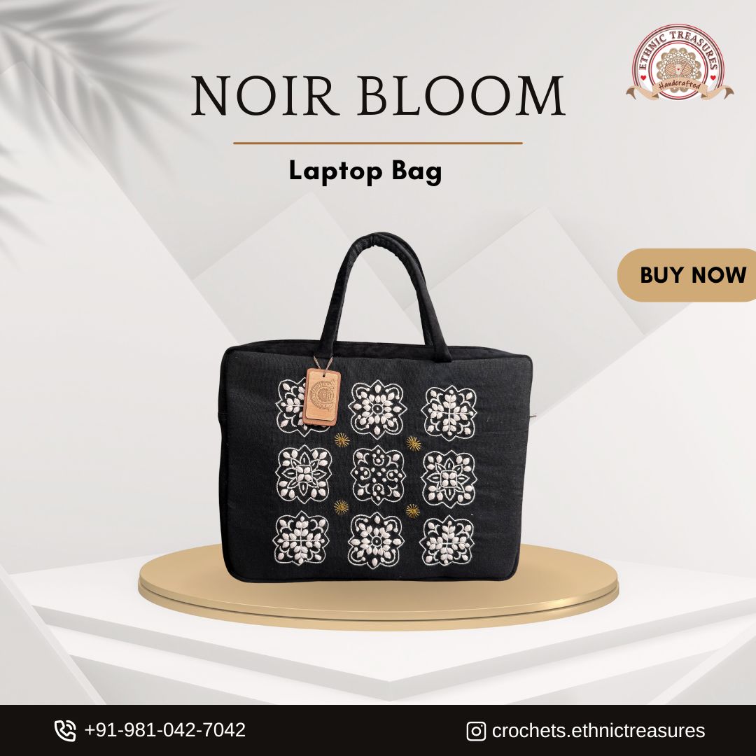 EthnicTreasure's tweet photo. Step into elegance with our Noir Bloom Laptop Bag 🖤
Crafted for comfort, style &amp; sophistication.
Perfect for workdays &amp; travel.
#Handcrafted #LaptopBag #NoirBloom #MadeInIndia #EthnicTreasures #WorkStyle @laptopbagsstore @BagsApp @VelvetBags https://t.co/4WSidWFc28