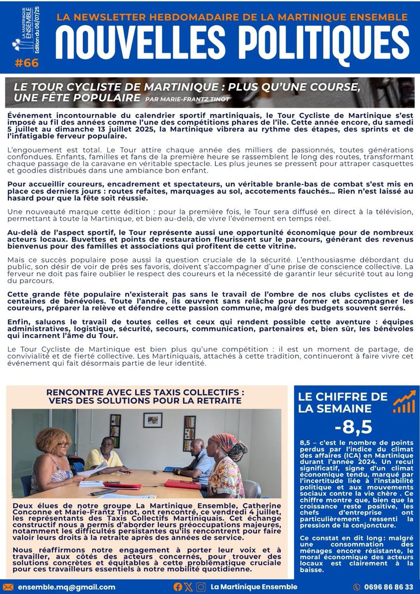 67eme édition de la newsletter de la Martinique Ensemble 
Bonne lecture 😊