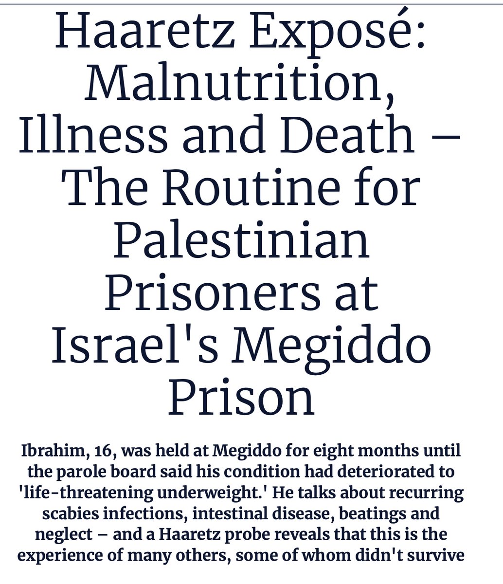 "in the past 20 months, 73 identifiable prisoners and detainees have died in military and Prison Service prisons." haaretz.com/israel-news/20…