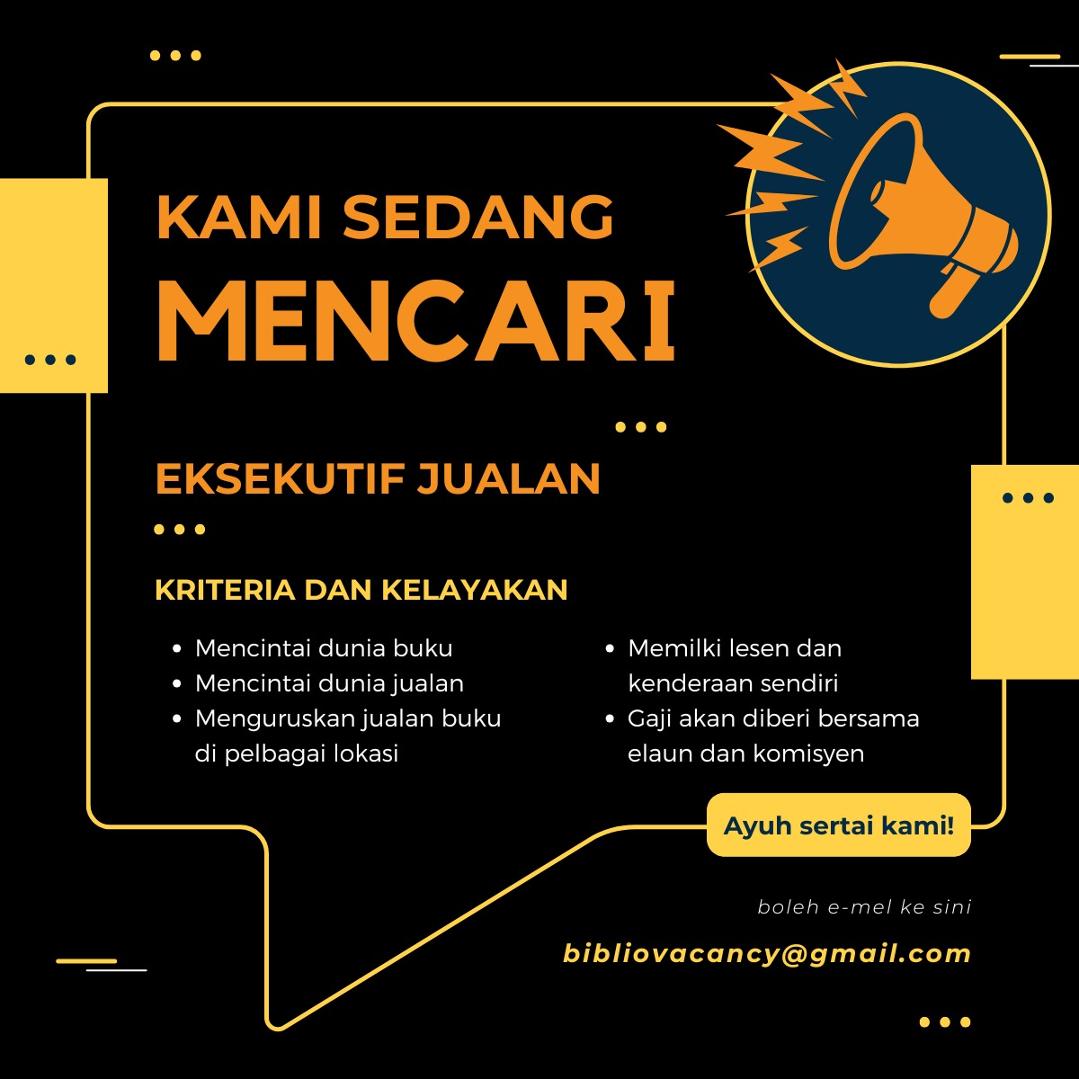 bibliobuku's tweet photo. Kepada anda yang 

✅ Suka membaca buku 
✅ Suka rihlah dan kembara 
✅ Suka membaca buku Rihlah Biblio (bonus) 😂
✅ Suka mempengaruhi orang untuk membaca 

Kami sedang mencari anda. Pelbagai peluang seperti pesta buku negeri, pesta buku antarabangsa, dan banyak menanti anda. https://t.co/hK1lszrbSP