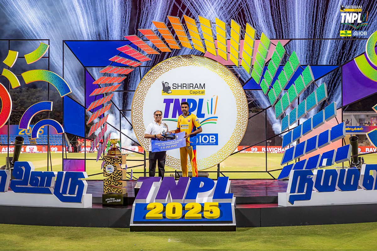 TNPremierLeague's tweet photo. 𝗖𝗲𝗹𝗲𝗯𝗿𝗮𝘁𝗶𝗻𝗴 𝘁𝗵𝗲 𝗰𝗵𝗮𝗺𝗽𝗶𝗼𝗻𝘀 – the TNPL 2025 tournament award winners! 💪

#TNPL #TNPL2025 #TNPLFinal #NammaOoruNammaGethu https://t.co/24uhchkBRA