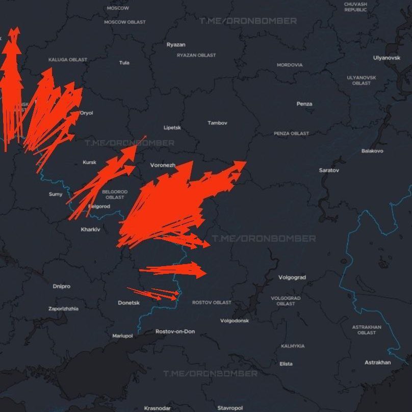 MeanwhileInUA's tweet photo. One of the largest Ukrainian drone strikes is underway
Tonight, the sky over Russia is swarming with Ukrainian drones — hundreds of them.
Targets span across Moscow, Bryansk, Kursk, Voronezh, Saratov, and Volgograd regions.
Air raid sirens, explosions, and panic are spreading fast.
This isn’t just a strike — it’s a message: Ukraine hits back.
The war is coming home.