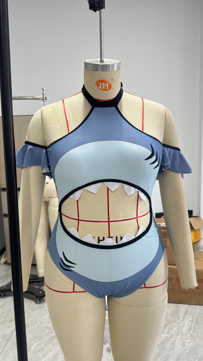 NyahalloShop's tweet photo. Shark swimsuit rough/test sample 🦈 NOT THE FINAL PRODUCT BY ANY MEANS! https://t.co/VW1x37W8ip