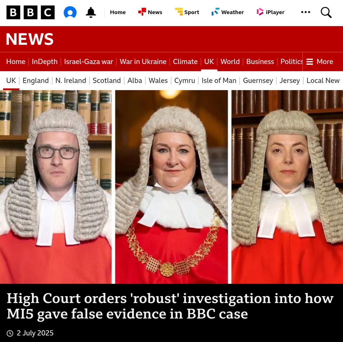 High Court orders an independent investigation into how MI5 gave false evidence to multiple courts

The ruling comes after the BBC revealed MI5 had lied to three courts

A panel of three senior judges commended the BBC for bringing these matters to light
 bbc.co.uk/news/live/cwyg…