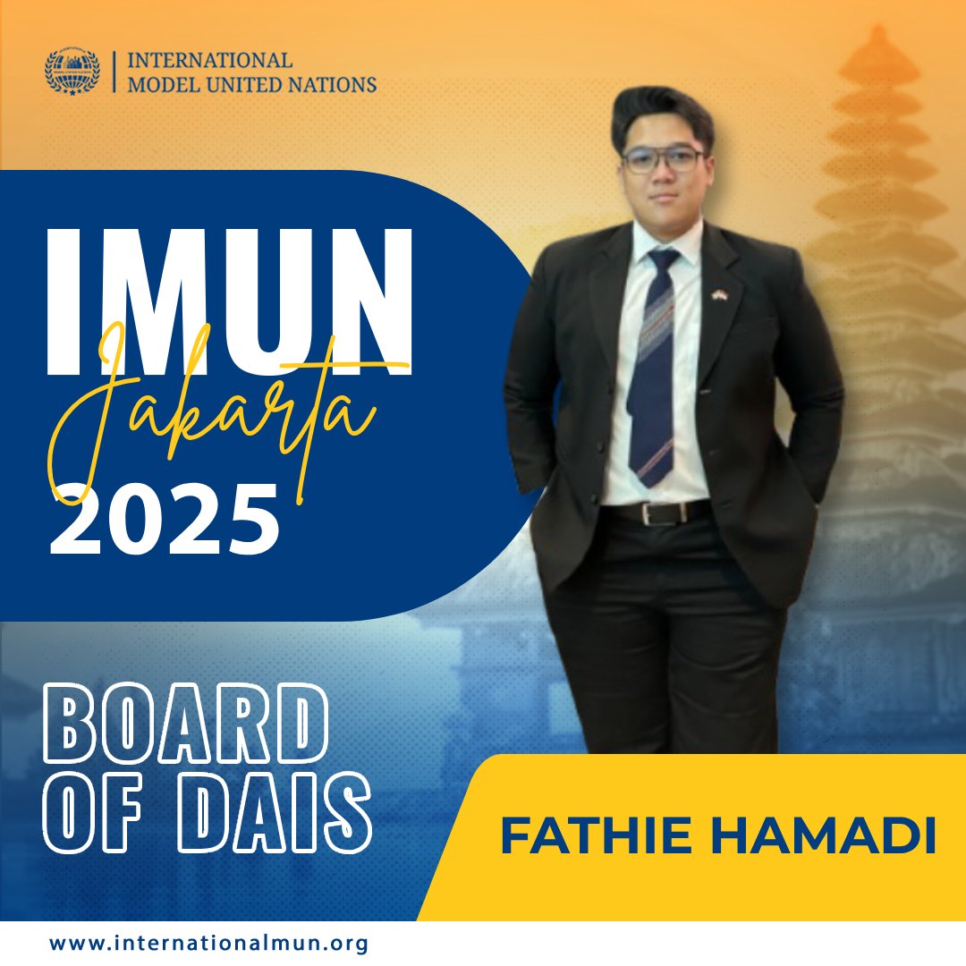 imunofficial's tweet image. 🌟 Meet Fathie Hamadi (@fathieadi), one of the sharp minds on the Dais for #IMUNJakarta2025!
Get ready for powerful debates, real diplomacy &amp;amp; global impact. 🌍🔥
📍 July 22–24, Jakarta
🎟️ Limited seats left — register now: internationalmun.org

#ModelUN #YouthLeadership