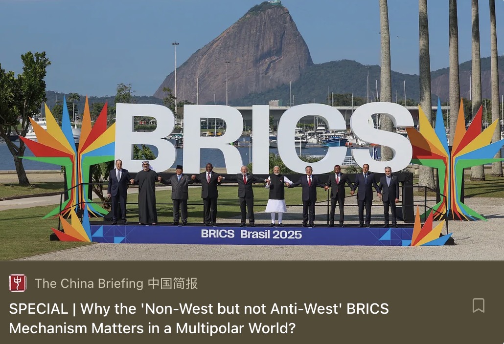 Shen Shiwei 沈诗伟 (@shen_shiwei) on Twitter photo Check out a new piece of my China Briefing newsletter⬇️
The #BRICS is "Non-West" but not "Anti-West." It aims to build a more inclusive global environment where voices and interests of all, especially those in the #GlobalSouth, are heard & respected.
 
Read more: Check out a new piece of my China Briefing newsletter⬇️
The #BRICS is "Non-West" but not "Anti-West." It aims to build a more inclusive global environment where voices and interests of all, especially those in the #GlobalSouth, are heard & respected.
 
Read more:
