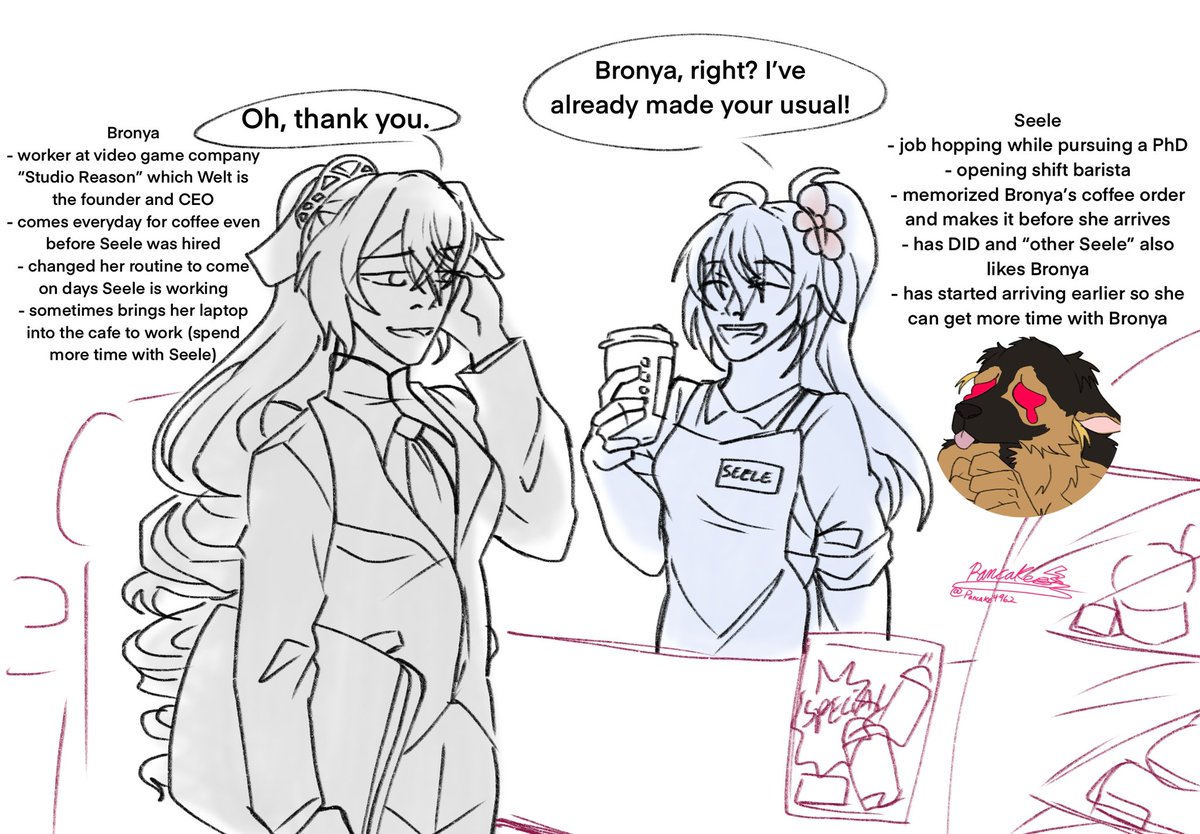 Pancake4962's tweet image. #bronseele #HonkaiImpact3rd #HI3rd #Seele #SeeleVollerei #VelionaVollerei #Bronya #BronyaZaychik #BaristaAU
The Bon Voyage event gave me this AU idea…