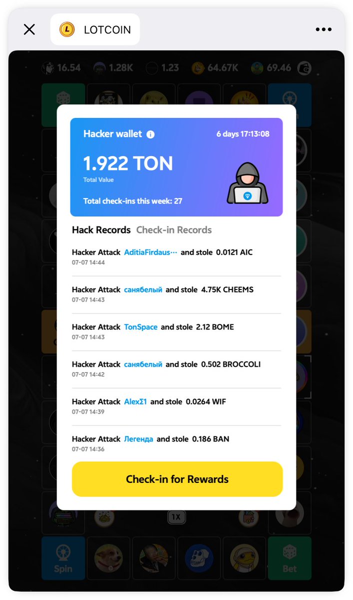 🚨 Hacker Wallet Update – Earn Weekly Rewards! 💰

Hacker Wallet feature is live! Here’s how it works:

🧠 What’s New?
Every time the hacker steals coins from players, those stolen assets are now added to a shared Hacker Wallet.

📆 How Do You Earn?
You’ll earn a share of the