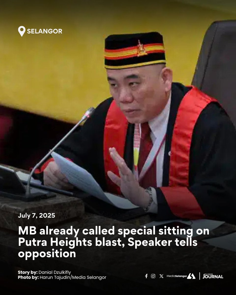 Selangor Speaker Lau Weng San has dismissed the opposition’s request for a special state assembly sitting to debate the Putra Heights gas pipeline explosion incident, as a similar petition was already submitted earlier by Menteri Besar Dato’ Seri Amirudin Shari.

At the start of