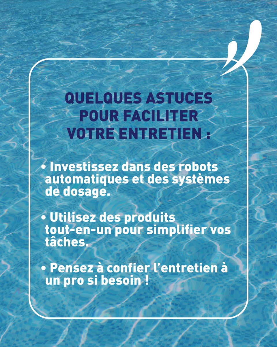 🏊‍♂️ Entretenir votre piscine, ce n’est pas très compliqué ! 
Voici quelques gestes rapides à adopter chaque semaine pour vous aider à garder un bassin toujours impeccable pour la baignade 👇