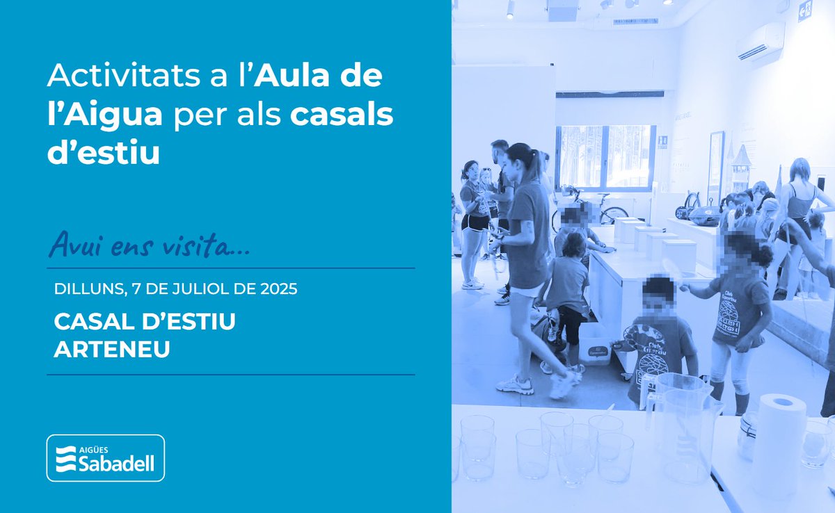 AiguesSabadell's tweet photo. Iniciem nova setmana amb més activitats per als casals d'estiu de la ciutat!
Aquest estiu l'#AuladelAigua es converteix en un refugi climàtic per als casals de #Sabadell!
Avui ens visita el Casal d'Estiu de l'Arteneu!
#implicats https://t.co/nHPBuqpFci
