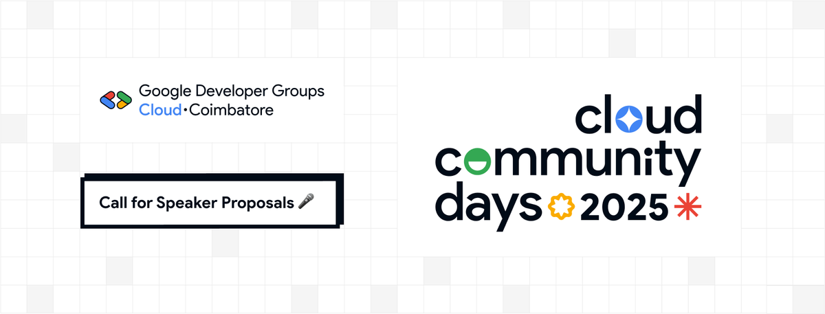 Submit your talk for Google Cloud Community Days Coimbatore 2025, scheduled for July 26. The CFP closes on July 11.

🎙️ CFP Link: forms.gle/SjKXsFq2XnbJe9…

We seek speakers experienced in Cloud and AI. Submit by July 11. Travel sponsorship may not be guaranteed.