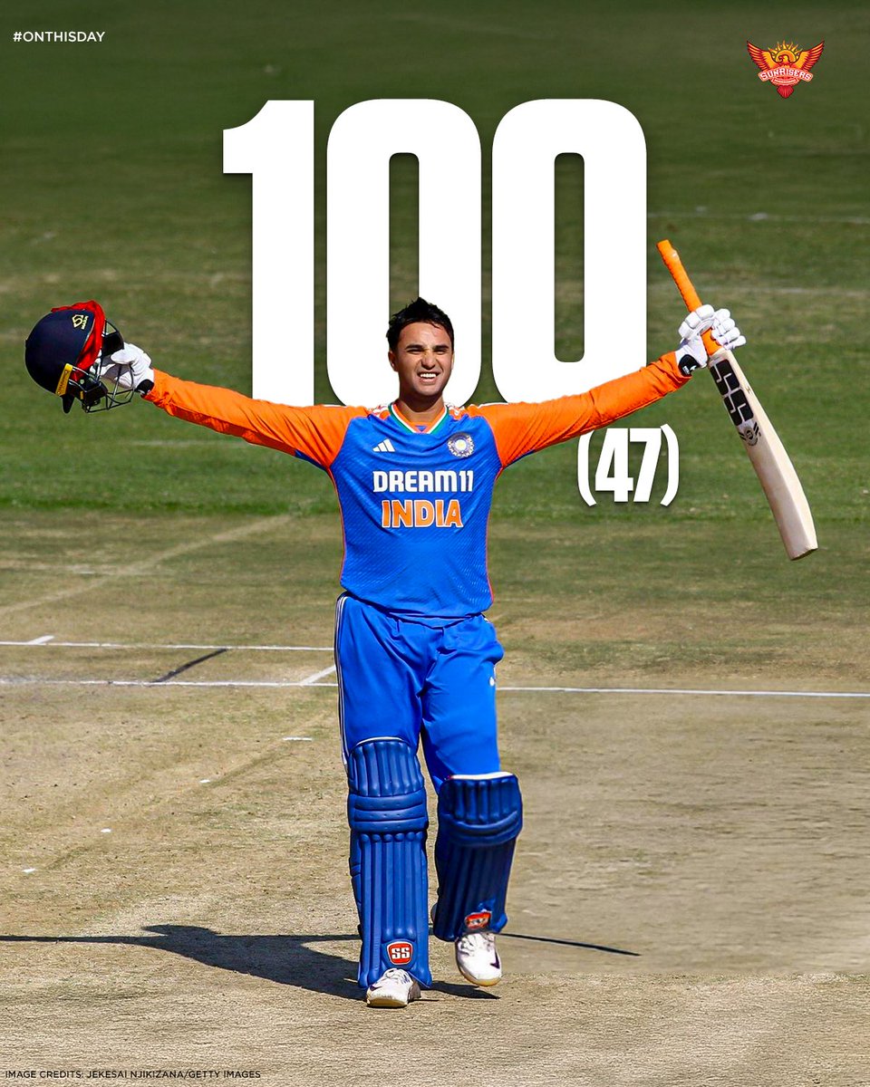 SunRisers's tweet photo. 𝗦𝗶𝘅💥. 𝗦𝗶𝘅💥. 𝗦𝗶𝘅💥

#OnThisDay, Abhishek put up a show to get his maiden T20I 💯🔥

Abhishek Sharma | #PlayWithFire https://t.co/aADqNWz5I1