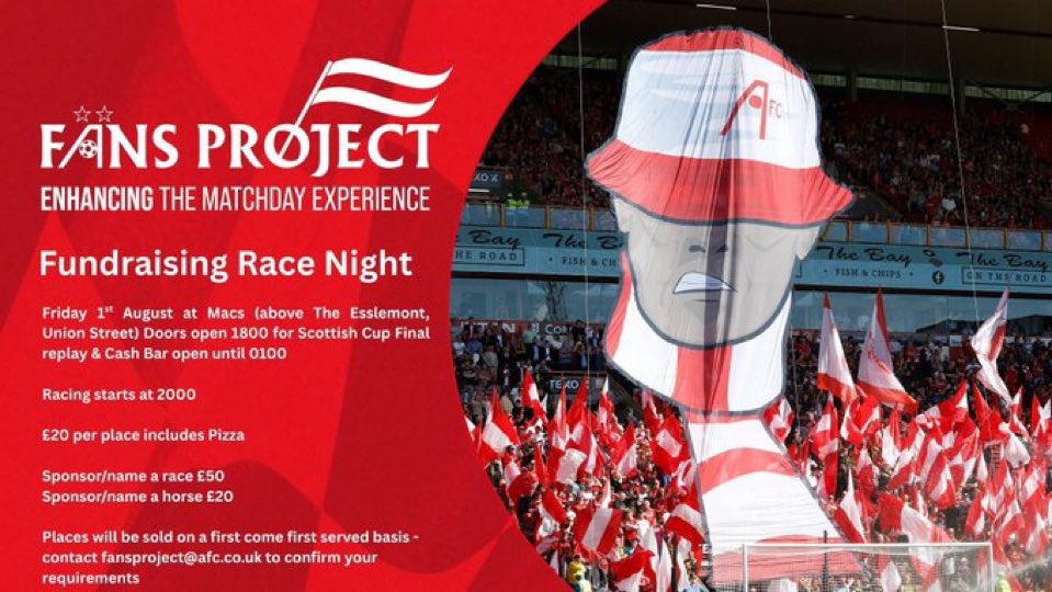 We are holding a fundraising race night on the 1st August.

Come along to Mac’s for a great night!in store. Email fansproject@afc.co.uk for more information
