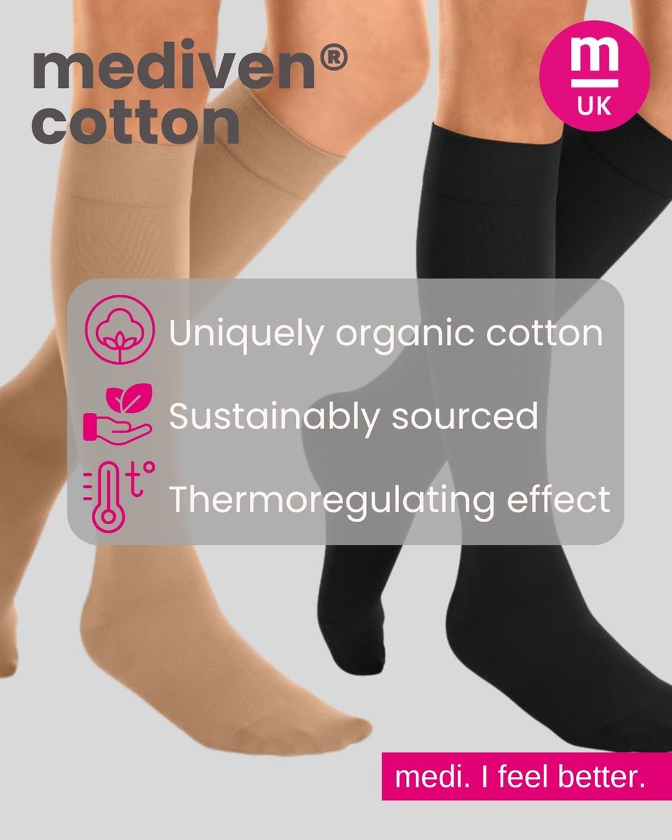mediUKLtd's tweet image. mediven cotton is soft, breathable and 𝘄𝗶𝗰𝗸𝘀 𝗮𝘄𝗮𝘆 𝗮𝗻𝘆 𝘀𝘄𝗲𝗮𝘁 from the skin to the surface of the garment, where it evaporates, allowing heat to escape to help you stay cooler. It is available on prescription or via our webshop.

#compression #compressionsocks