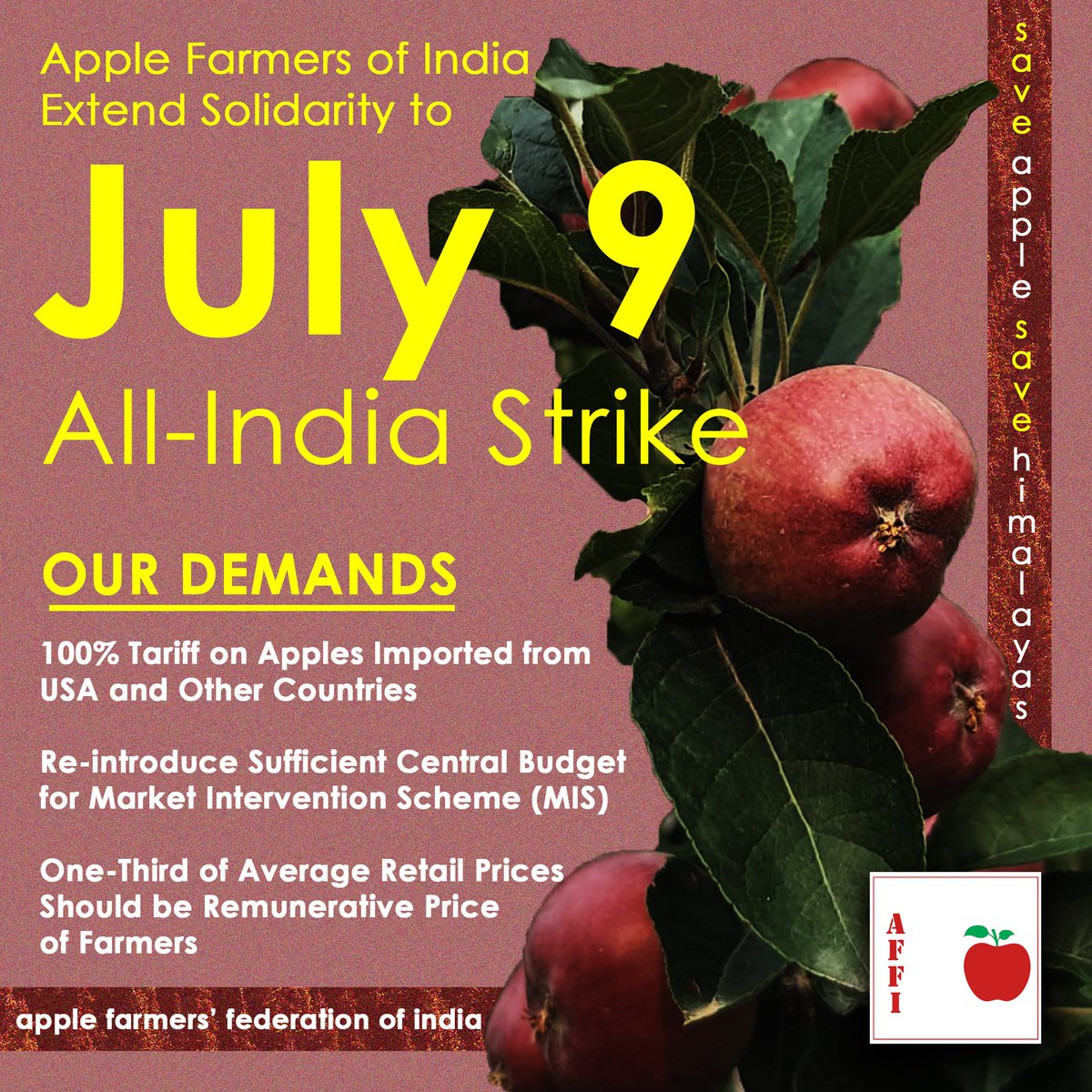 Apple farmers of Jammu &amp; Kashmir, Himachal Pradesh and Uttarakhand will observe the #July9 All-India Strike!