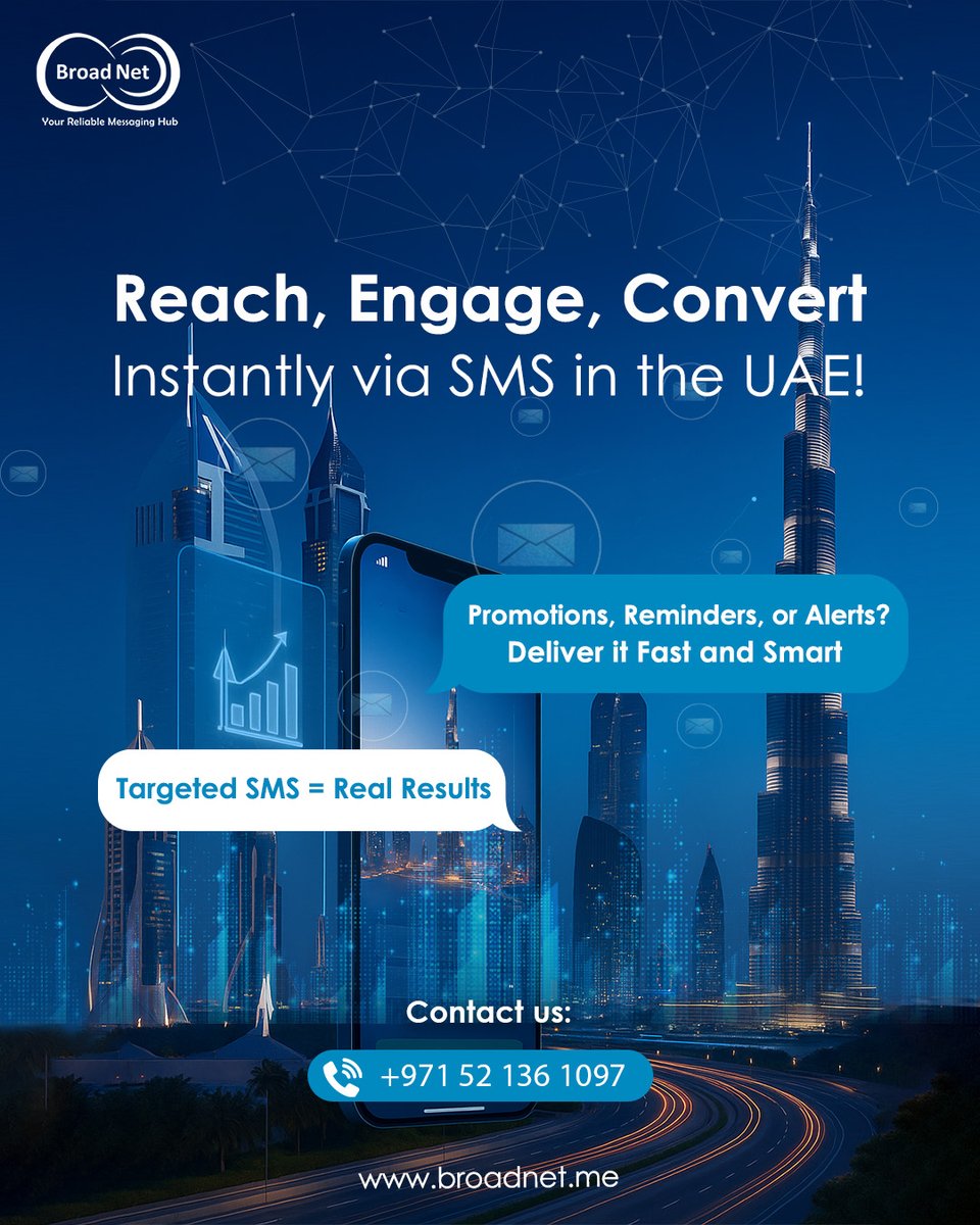 broad_net's tweet image. Reach, Engage, Convert . Instantly via SMS in the UAE!
Promotions ✅ Reminders ✅ Alerts ✅
📲 Targeted SMS = Real Results
📞 Wa.me/971521361097
🌐 broadnet.me
#SMSUAE #BulkSMS #BroadNet #UAE #SMSMarketing #BusinessGrowth #MarketingTips