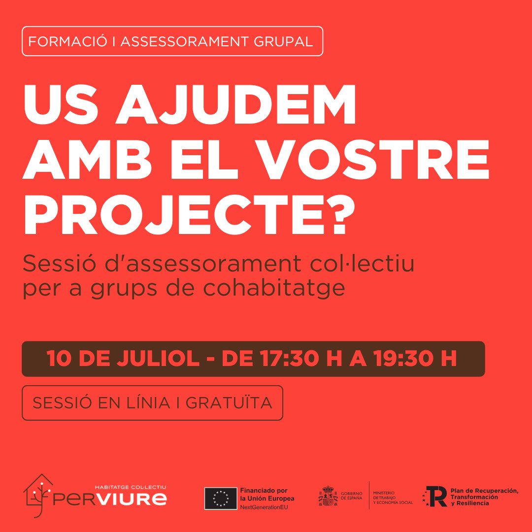 📆🧭 Aquest dijous, 10 de juliol, nova sessió en línia i gratuïta d'assessorament per a grups de #cohabitatge!

💸 Estarà enfocada, especialment, a parlar de l’economia i la recerca de finançament dels projectes.

🔗 T'interessa? Inscripcions i detalls:
perviure.org/el-10-de-julio…