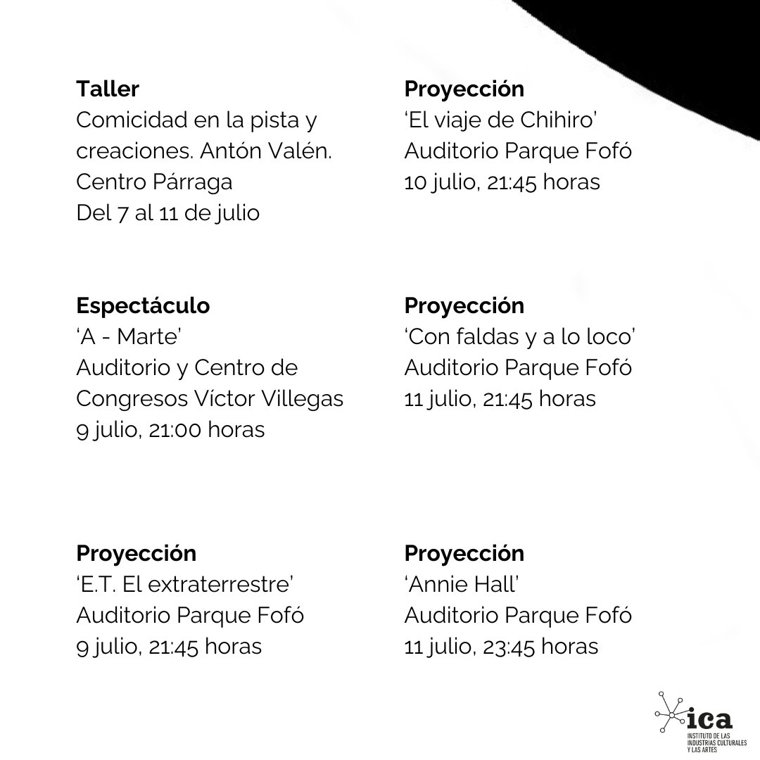 📅 Agenda semanal de nuestros centros en la semana del 7 al 13 de julio.

🔗 Consulta toda la programación en este enlace: icarm.es/agenda