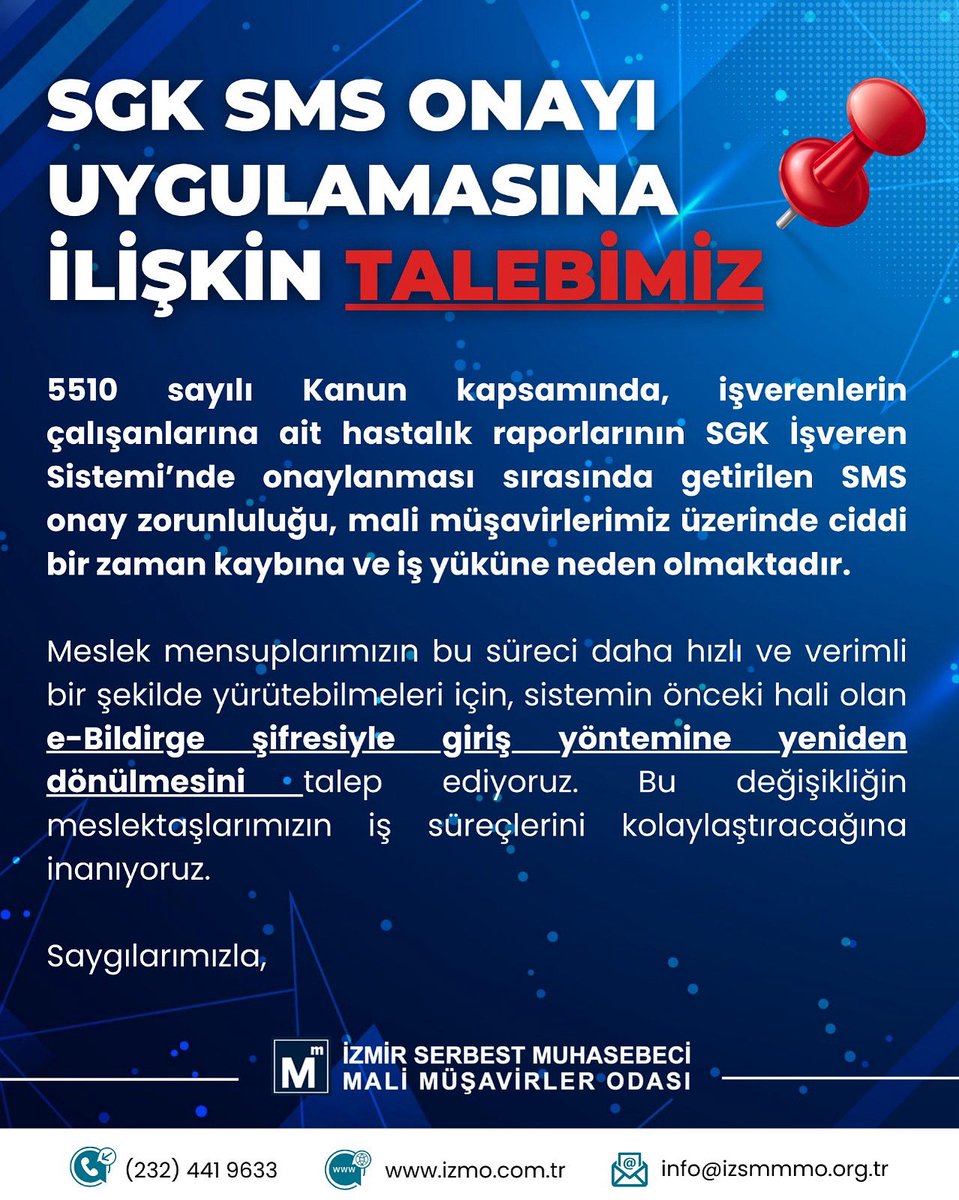 SGK SMS Onayı Uygulamasına İlişkin Talebimiz

<a href="/sgksosyalmedya/">SGK</a> 
<a href="/csgbakanligi/">T.C. Çalışma ve Sosyal Güvenlik Bakanlığı</a> 
<a href="/turmob/">TÜRMOB</a> 
<a href="/HMBakanligi/">T.C. Hazine ve Maliye Bakanlığı</a>