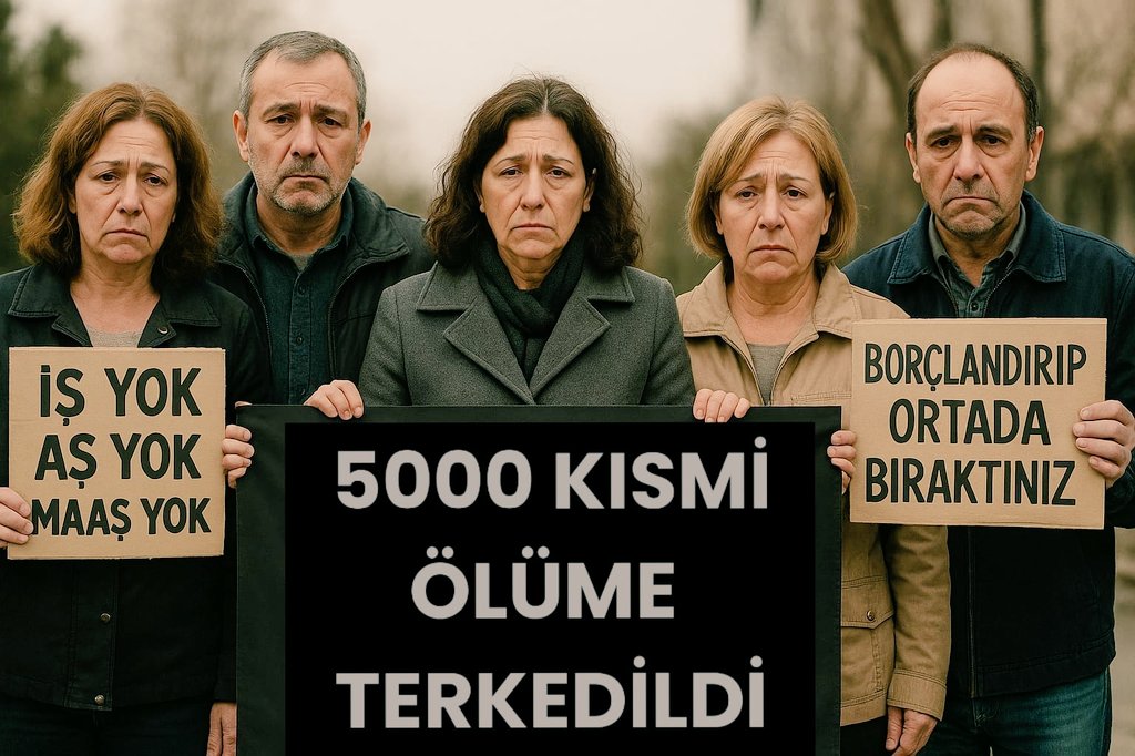 #5000KısmiölümeTerkedildi

Söz verilmesine rağmen
Kazanılmış haklarına kavuşamayan ve #Emekli olamayan EYTli,

5000 Prim ve Kısmi Emeklilik Mağdurlarının yaşam hakları da elinden alınarak,

Ölüme terk edildi !

#EmekliölümSınırında
<a href="/RTErdogan/">Recep Tayyip Erdoğan</a>
<a href="/_cevdetyilmaz/">Cevdet Yılmaz</a>
<a href="/isikhanvedat/">Prof. Dr. Vedat Işıkhan</a>