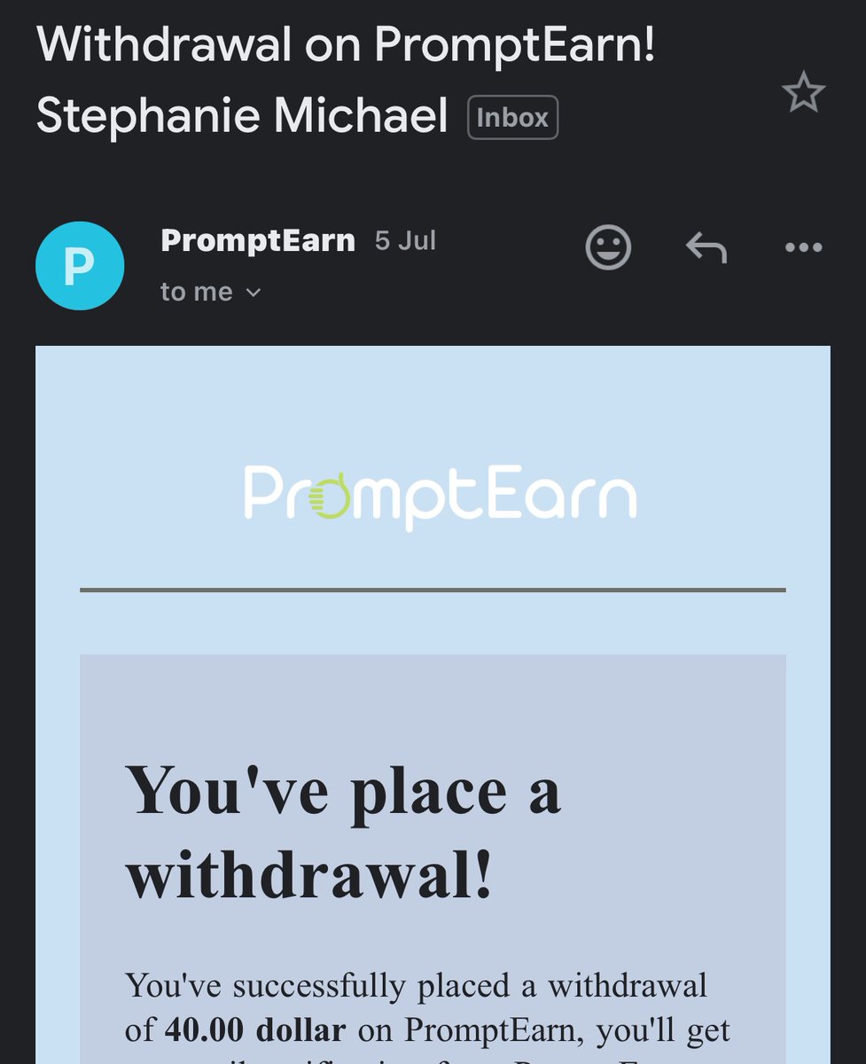 StephanieM37277's tweet photo. Happy Monday from my online company
I just got paid today @promptearn  over 40$
Sope purrr https://t.co/9PaNDiugmo