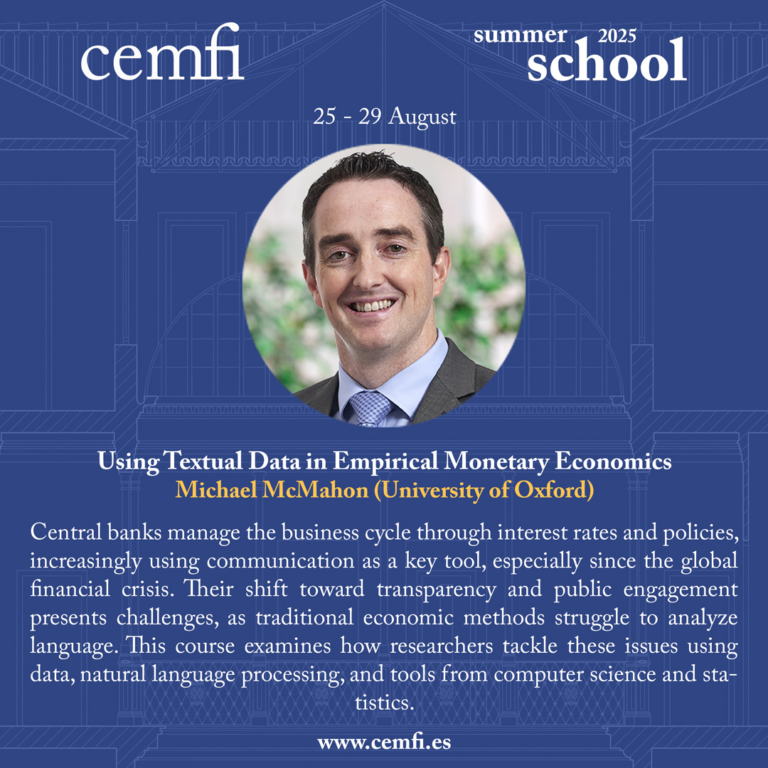 CEMFInews's tweet image. 🚨 Last call! 🚨
There are still available slots in the following course of the CEMFI Summer School 2025. Take the chance and apply now... bring your knowledge to the frontier in one week!
cemfi.es/programs/css/c…