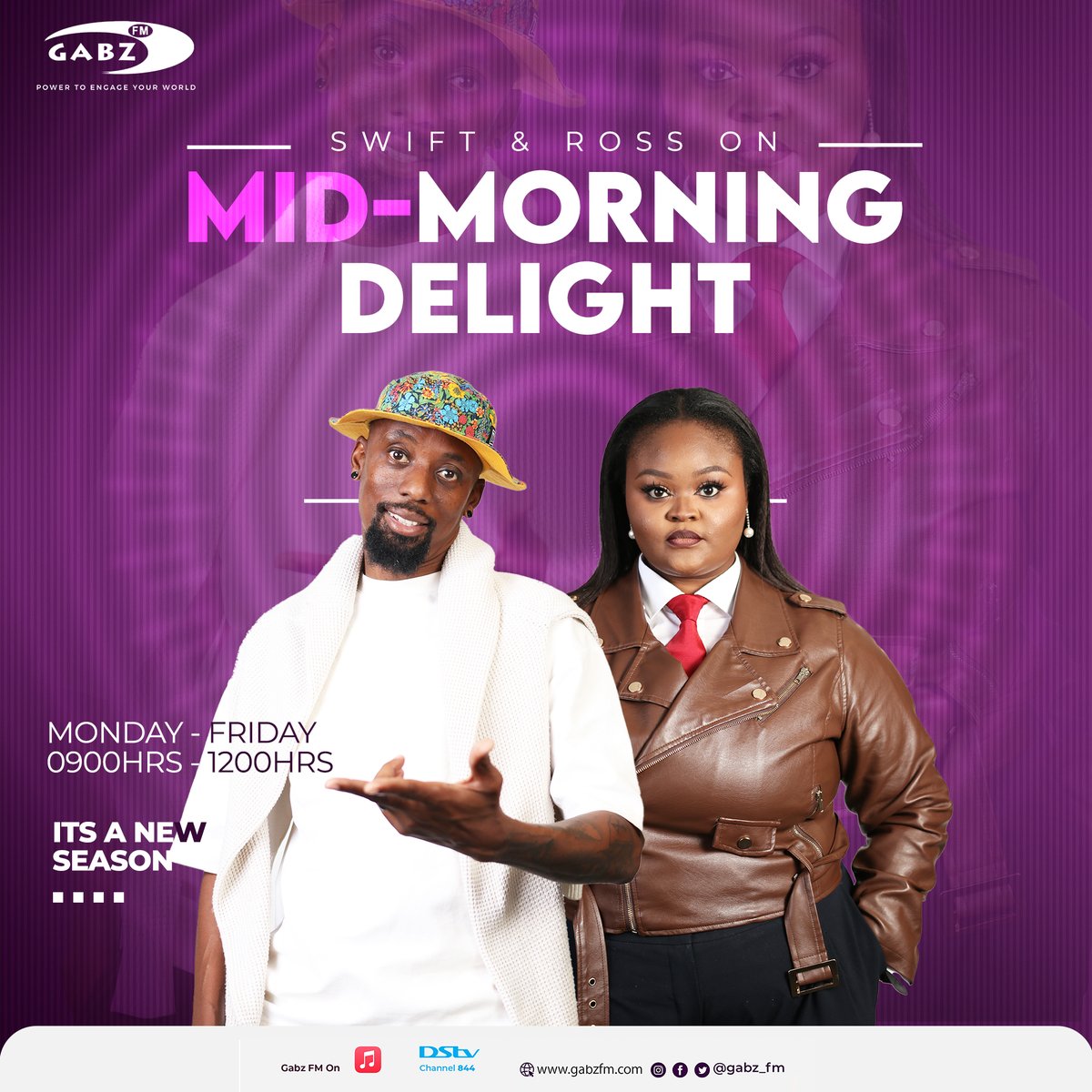 YOUR NEW HOSTS ON MID-MORNING DELIGHT
Ladies and gentlemen, fasten your seatbelts, because #MidMorningDelight is about to take flight with Botswana’s new dynamic duo!
Get ready for a radio experience like no other as Swift Mpoloka and Wolf Like Ross set the airwaves ablaze!