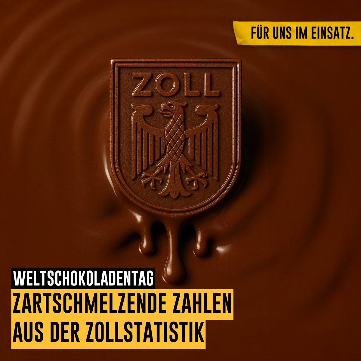 Nicht nur am Weltschokoladentag ist 🍫 beim Zoll ein wichtiges Thema:

2024 wurden etwa …
▶️  447.379 Tonnen Kakaobohnen
▶️  37.657 Tonnen Kakaomasse
▶️  32.485 Tonnen Tafeln, Stangen &amp; Riegel Schokolade nach 🇩🇪 eingeführt. 

Arbeit zum Dahinschmelzen für unsere Zollämter 😋 🍫