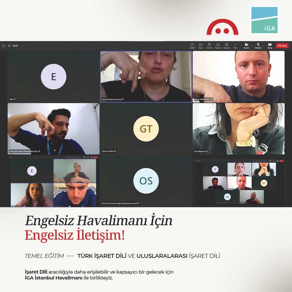 🤝 İletişimde #Erişilebilirlik İçin Bir Adım Daha

#Etka Medya olarak, #İGA İstanbul Havalimanı çalışanlarına Türk ve Uluslararası #İşaretDili eğitimlerini gerçekleştiriyoruz.

Bu eğitimlerle, herkes için kapsayıcı ve erişilebilir bir iletişim ortamı oluşturmayı hedefliyoruz.