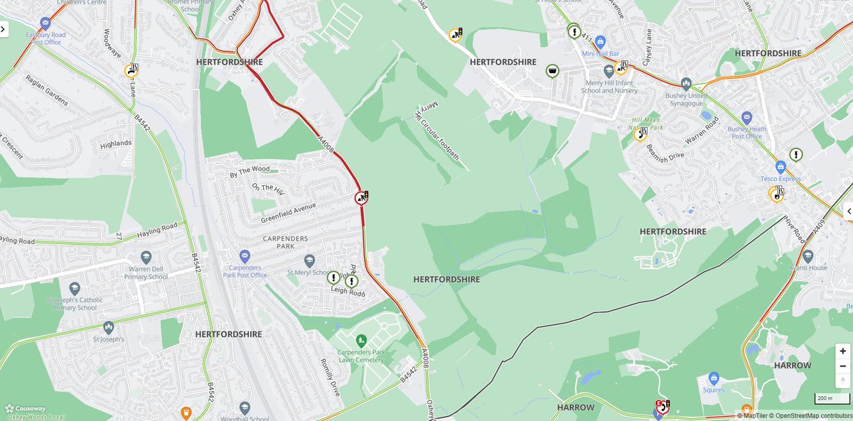 ROADWORKS: #CarpendersPark A4008 Oxhey Lane - DELAYS in the area due to planned works temp signals in operation #AvoidTheQ