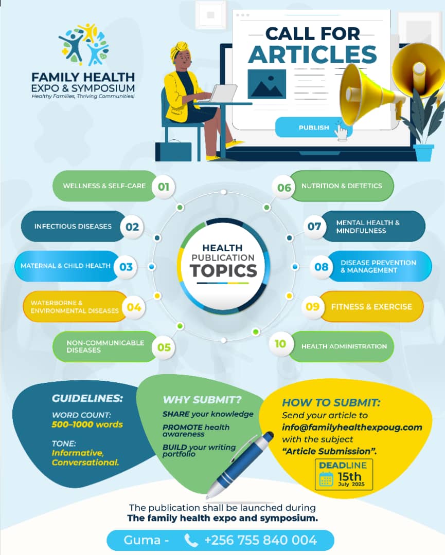 Emilie🦋 (@emie_256) on Twitter photo CALL FOR WRITERS!
Are you passionate about health & wellness? 🧠
Share your knowledge on mental health, fitness, nutrition, and more!
📝Article length: 500–1000 words
Deadline: July 15, 2025
info@familyhealthexpoug.com
📞 +256 755 840004
#FamilyHealthExpo #PreventionStartsWithMe CALL FOR WRITERS!
Are you passionate about health & wellness? 🧠
Share your knowledge on mental health, fitness, nutrition, and more!
📝Article length: 500–1000 words
Deadline: July 15, 2025
info@familyhealthexpoug.com
📞 +256 755 840004
#FamilyHealthExpo #PreventionStartsWithMe
