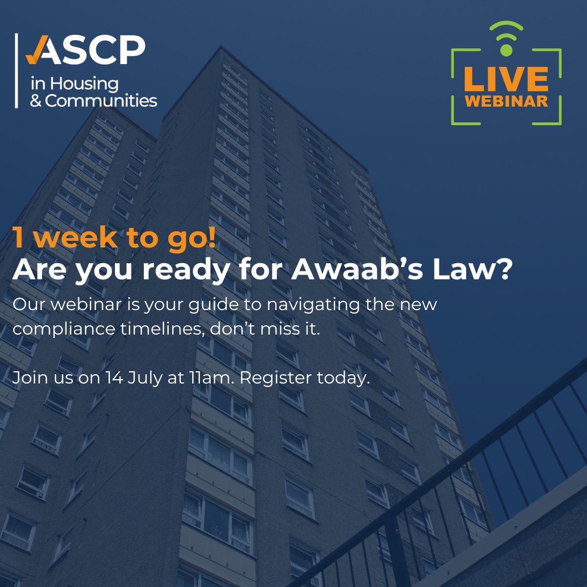 1 week to go. Are you ready for Awaab’s Law?

Big changes coming for social housing from Oct 2025. Join our free webinar on 14 July at 11am to get clear on what’s changing and how to prepare.

👉 Sign up now:  zurl.co/FHeLX