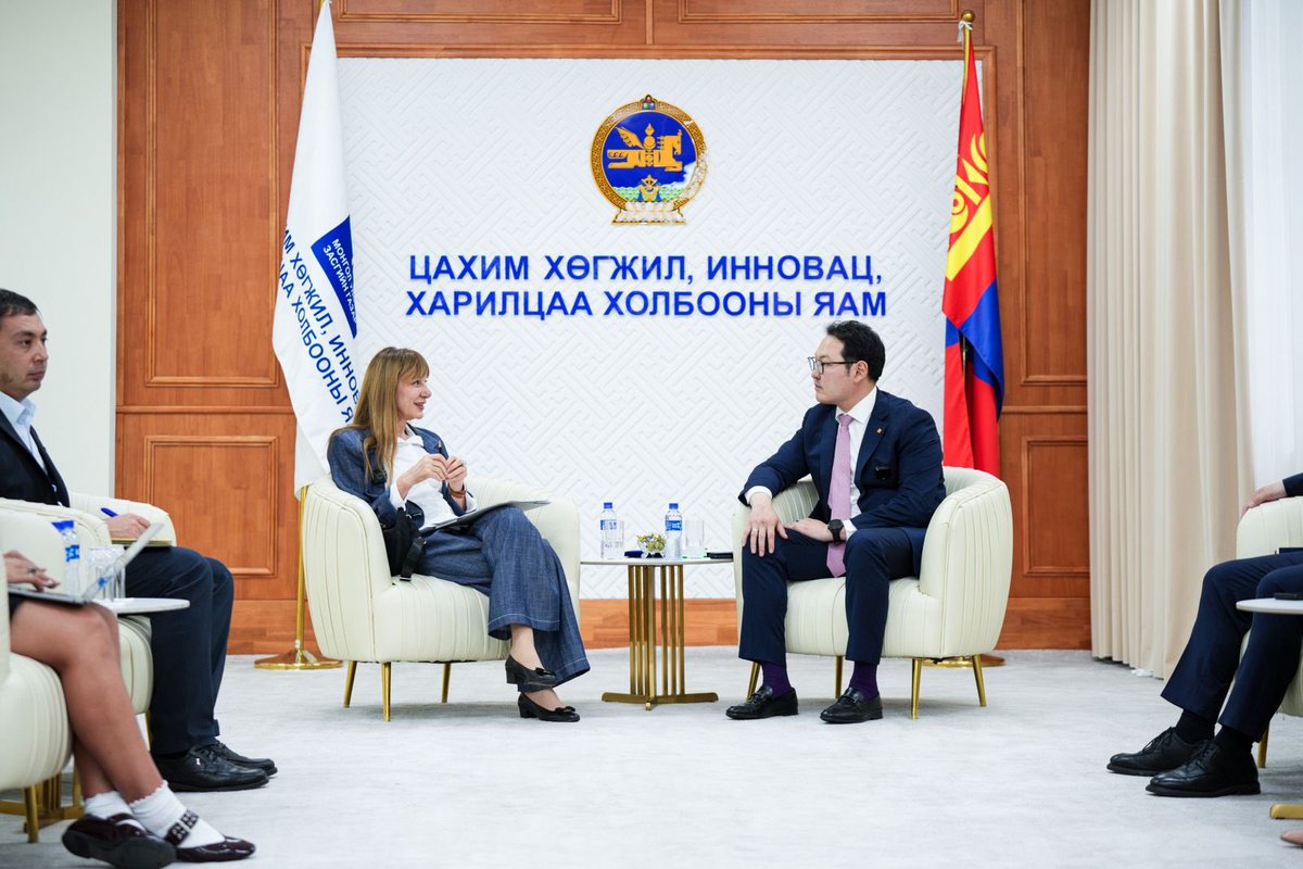 Matilda Dimovska (@matildadimovska) on Twitter photo Great to meet H.E. <a href="/BatshugarE/">Batshugar Enkhbayar</a>, new Minister of <a href="/mddc_mongolia/">Цахим хөгжил, харилцаа холбооны яам</a>, to discuss joint efforts to advance 🇲🇳’s inclusive, ethical digital transformation — strengthening Big Data & AI strategies, expanding e-Mongolia services, empowering youth w/digital skills & more. Onward together!🌐 Great to meet H.E. <a href="/BatshugarE/">Batshugar Enkhbayar</a>, new Minister of <a href="/mddc_mongolia/">Цахим хөгжил, харилцаа холбооны яам</a>, to discuss joint efforts to advance 🇲🇳’s inclusive, ethical digital transformation — strengthening Big Data & AI strategies, expanding e-Mongolia services, empowering youth w/digital skills & more. Onward together!🌐