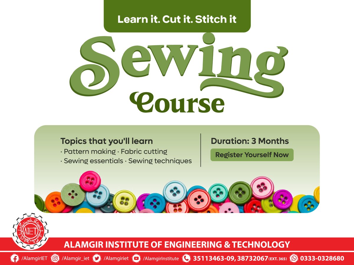 AlamgirIet's tweet image. Acquire Practical Sewing Skills & Achieve Excellence✂️🧵
#AIET #SewAndCreate #newclasses
#SewingSkills #CuttingEdgeFashion
#sewingcourse #VocationalCourses