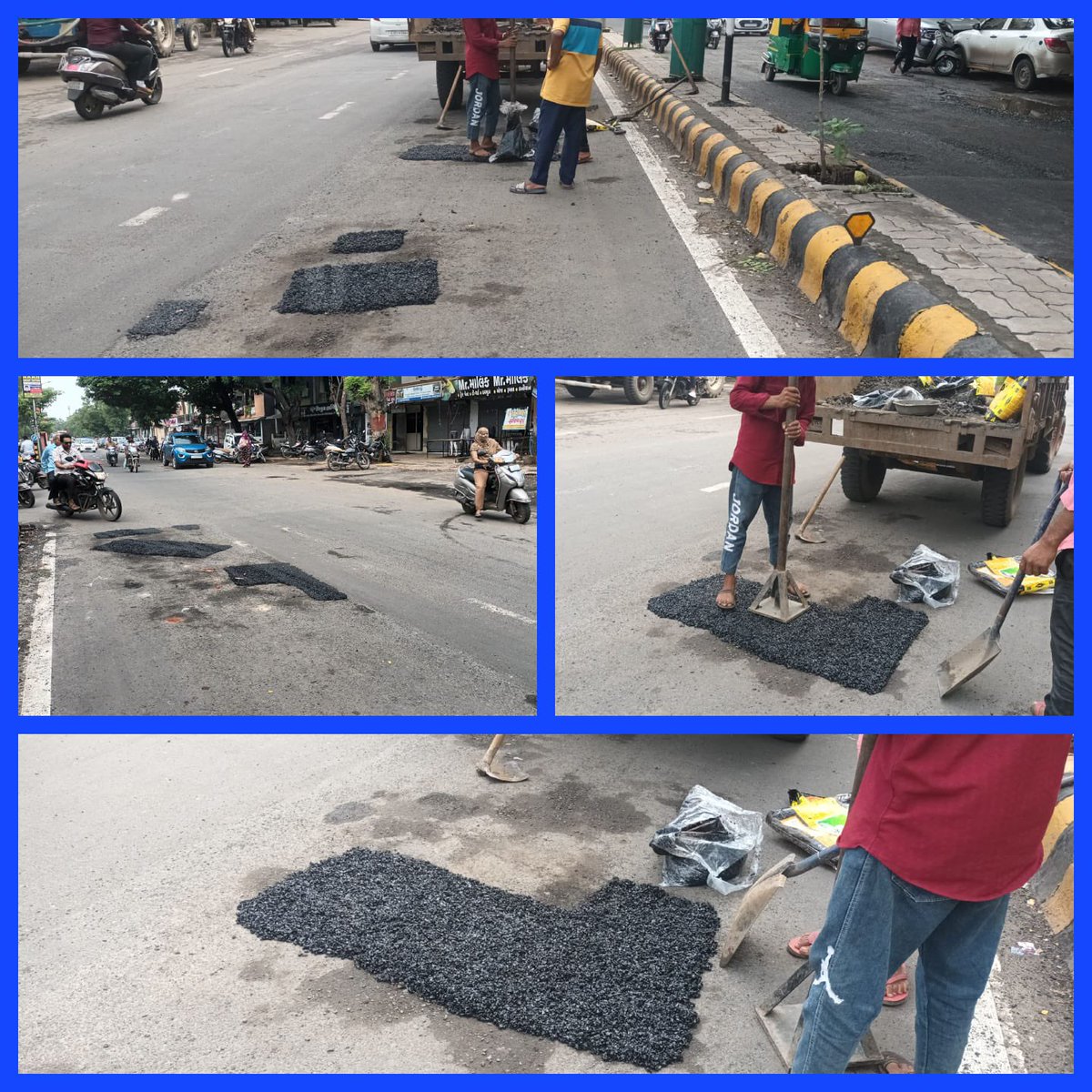AmdavadAMC's tweet photo. Cold mix patch work undertaken in Naranpura Ward to improve road conditions. Ensuring smoother and safer travel for all commuters.

#RoadRepair #ColdMixPatchwork #ColdMixPatchwork #AhmedabadMunicipalCorporation #BetterRoadsBetterCity https://t.co/SONDHBHItH