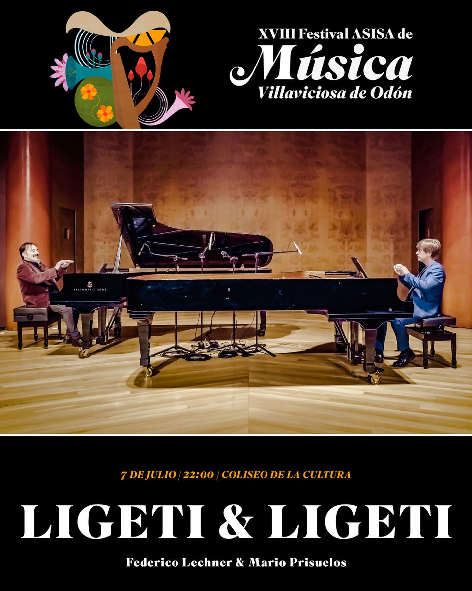 Festival Asisa Villa (@fesasisavilla) on Twitter photo 🎶 ¡Esta noche vuelve la música a Villaviciosa de Odón!
Retomamos con un concierto único:
🎹 <a href="/fedelechner/">Federico Lechner</a> y <a href="/marioprisuelos/">Mario Prisuelos</a> nos invitan a un viaje musical entre la improvisación, el jazz y la música de György Ligeti 🎹✨
🕑 22:00
📍 Coliseo de la Cultura
🎟️ Entrada libre 🎶 ¡Esta noche vuelve la música a Villaviciosa de Odón!
Retomamos con un concierto único:
🎹 <a href="/fedelechner/">Federico Lechner</a> y <a href="/marioprisuelos/">Mario Prisuelos</a> nos invitan a un viaje musical entre la improvisación, el jazz y la música de György Ligeti 🎹✨
🕑 22:00
📍 Coliseo de la Cultura
🎟️ Entrada libre